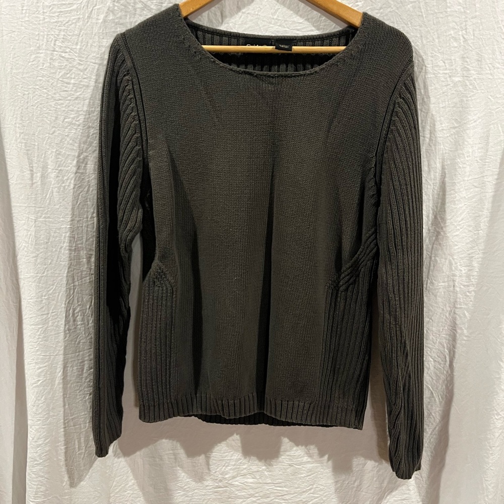 Guide Series XL 100% Cotton Green/Grey Ribbed Knit Sweater